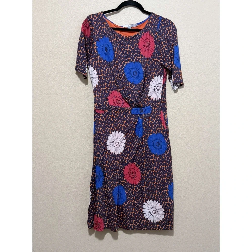 BODEN Dress Floral SZ 10‎ L Midweight Lined Orange Blue Cinched waist